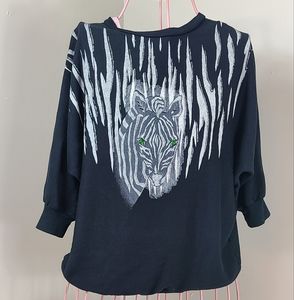 Vintage 1980's Zebra Shirt Jeweled Eyes It Ain't Easy Ltd Women's